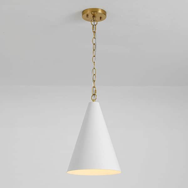 9.8 in. 1-Light Modern Industrial Matte White Pendant Light with Cone Metal Shade for Kitchen Island