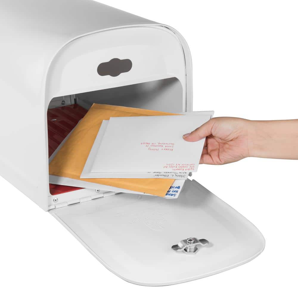Large White Steel Lockable Post Mount Mailbox