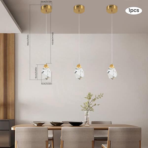 OUKANING 5-Watt 1-Light Gold Crystal Integrated LED Pendant Light