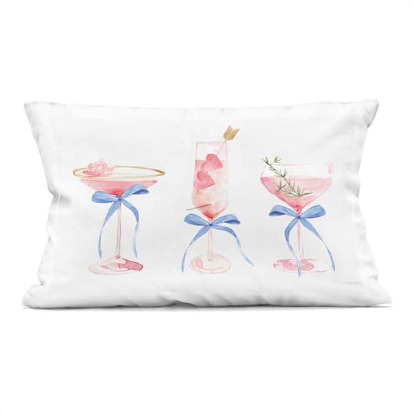 Flirty Champagne Cocktails Pink Print Zipper Polyester 14 in. x 20 in. Throw Pillow