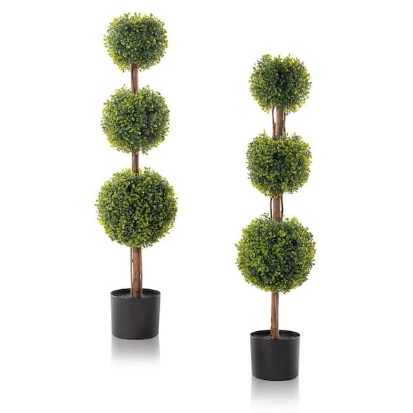 48 ft. Artificial Boxwood Tree With Containers 3 Ball-Shape Plant (2-Pieces)