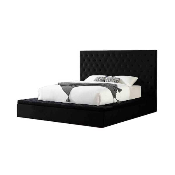 Jonathan Velvet Black Queen Tufted Bed with Storage