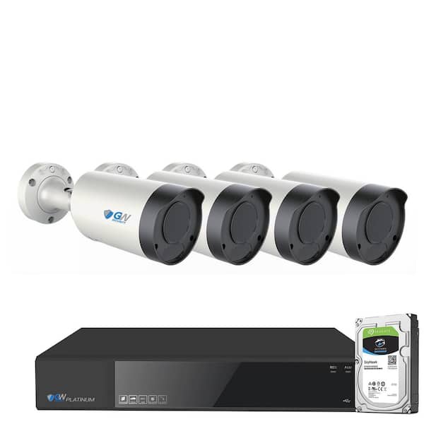nickel Equipment Sidewalk GW Security 8-Channel 8MP 1TB NVR Smart Security Camera System with 4 Wired  Bullet POE Cameras, Spotlight, Motorized Zoom, Mic GW8150MMIC4-1T
