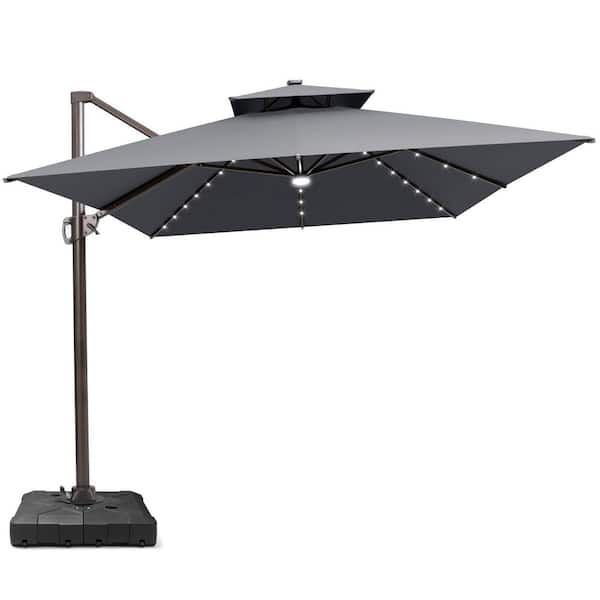 13 ft. x 10 ft. LED Rectangular Swivel Double Cantilever Patio Umbrella in Dark Gray with 220 lbs. HDPE Base