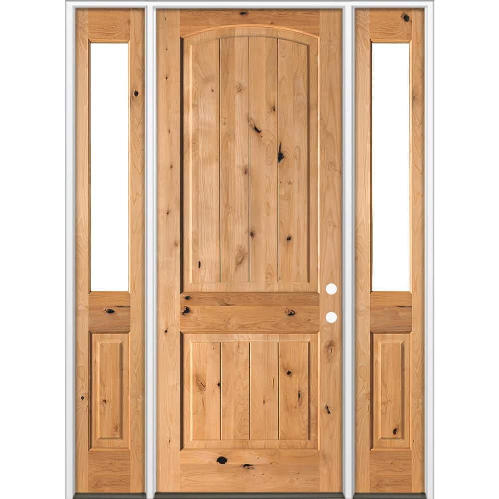 60 in. x 96 in. Knotty Alder Arch Top Left-Hand/Inswing Clear Glass BEHR Cedar Stain Wood Prehung Front Door w/ DHSL price history on PriceWatchPro