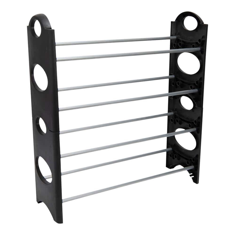 Black Stackable Metal and Plastic 4-Tier Shoe Rack
