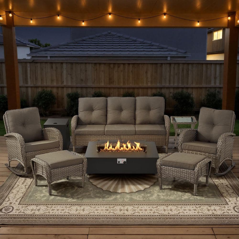 Opohoro Gray 7 Piece Wicker Patio Fire Pit Set Outdoor Sofa Seating opohoro-gray-7-piece-wicker-patio-fire-pit-set-outdoor-sofa-seating