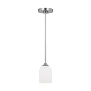 Emile 1-Light Brushed Steel Mini Pendant Light with Etched White Glass Shade