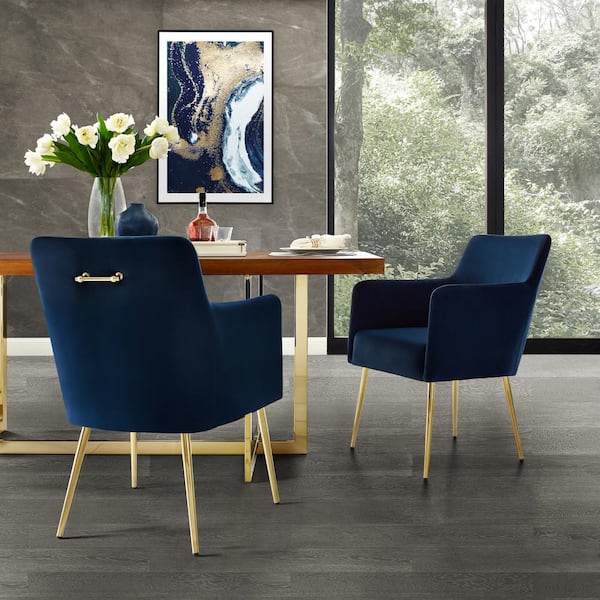 Inspired Home Capelli Navy/Gold Velvet Metal Leg Dining Chair (Set of 2)