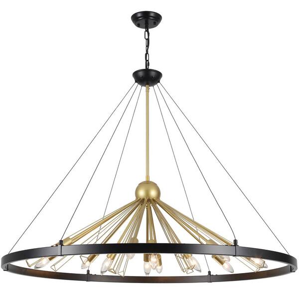 LWYTJO 12-Light Black/Gold Dimmable Farmhouse Sputnik Sphere Adjustable ...