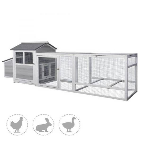 Runesay Wooden Chicken Coop Hen House with Doors for Ventilation Runs and Nesting Box in Gray