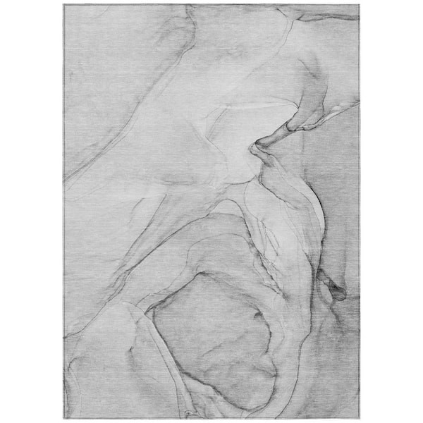 Gray 5 ft. x 8 ft. Woven Abstract Polyester Rectangle Indoor/Outdoor Area Rug