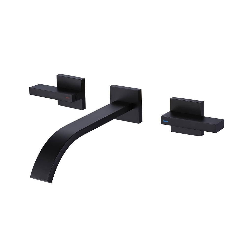 Double Handle Wall Mounted Bathroom Faucet with Valve 3 Hole Brass Waterfall Bathroom Sink Taps in Matte Black price history on PriceWatchPro