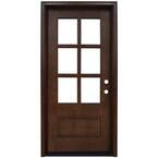 36 in. x 80 in. Savannah Left-Hand 6 Lite Clear Stained Mahogany Wood Prehung Front Door