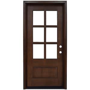 36 in. x 80 in. Savannah Left-Hand 6 Lite Clear Stained Mahogany Wood Prehung Front Door