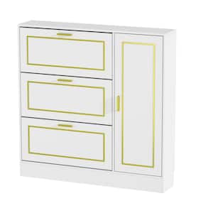 47.2 in. H x 47.2 in. W Shoe Storage Cabinet White Gold with 3-Drawers, 1-Cabinet for 27-Pairs