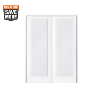 60 in. x 80 in. Craftsman Shaker 1-Lite Satin Etch Both Active MDF Solid Core Double Prehung French Door