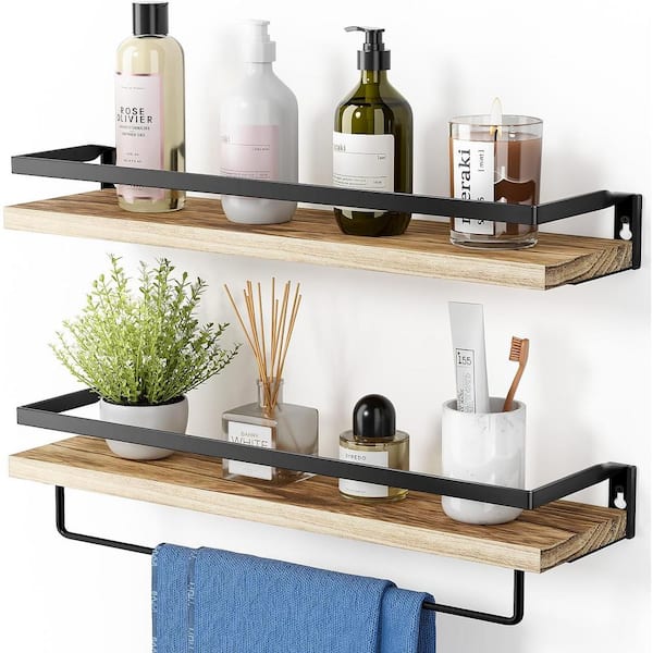 16.5 in. W x 5.9 in. D Decorative Wall Shelf Wall Shelves for Bathroom Light Brown Shelves Set of 2