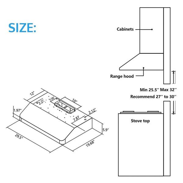 iKTCH 30 in. 900 CFM Ducted Under Cabinet Range Hood in