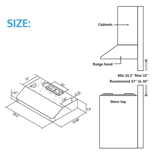 VIKIO 30 in. 900 CFM Ducted Under Cabinet Range Hood in