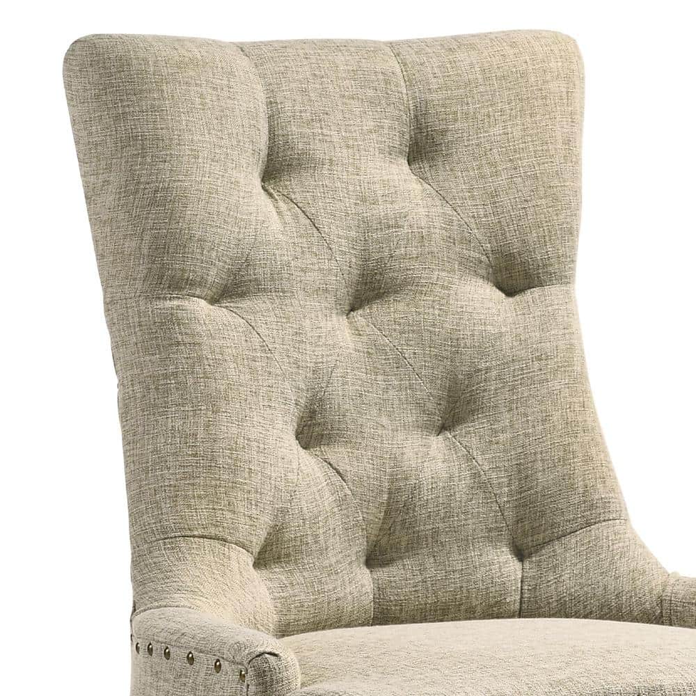 Beige Upholstered Side Chair with Salvaged Oak Legs
