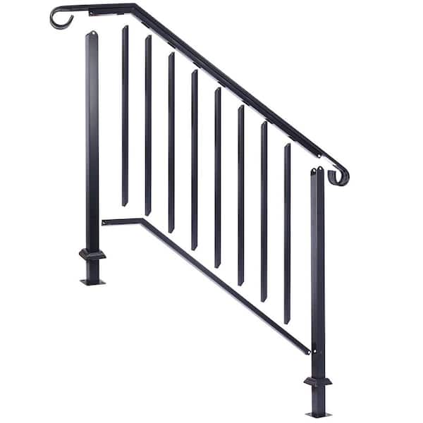 Angel Sar 66 in. H x 47 in. W Black Wrought Iron Handrails, Outdoor Stair Railing Kit for 3 Steps or 4 Steps
