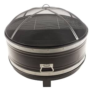 Colossal 36 in. Round Steel Fire Pit in Black and Silver with Cooking Grid
