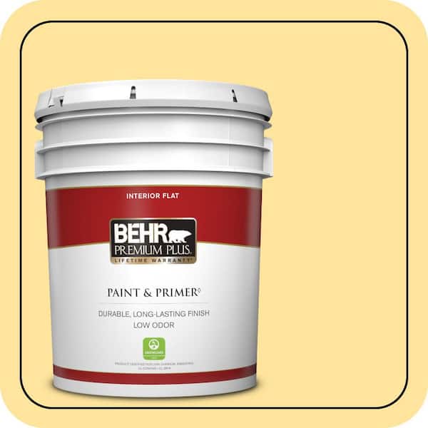 BEHR PREMIUM PLUS 5 gal. #340B-4 Lemon Drops Flat Low Odor Interior Paint & Primer