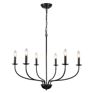 6-Light Black Linear Chandelier for Dining Room, French Country Candlestick Chandelier