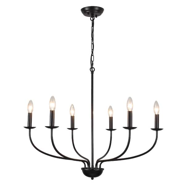 ADSENSTY 6-Light Black Linear Chandelier for Dining Room, French Country Candlestick Chandelier