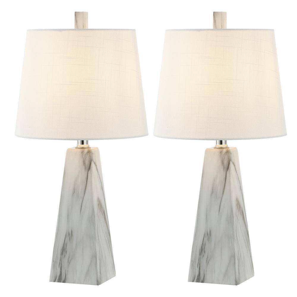 Owen 20.5" White Marble Finish Resin Table Lamp Set with Linen Shade
