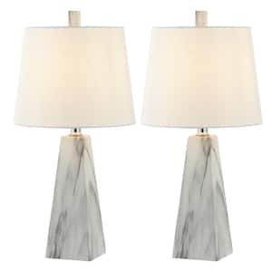 Owen 20.5 in. White Marble Finish Contemporary Resin LED Table Lamp Set with Linen Shade and Resin Base (Set of 2)