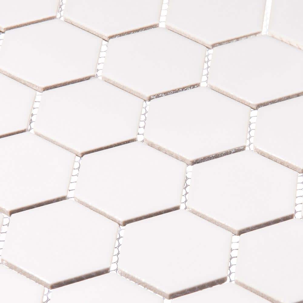Stylish Hexagon 12.69 in. x 11 in. Glossy Carmillo White Porcelain Marble T