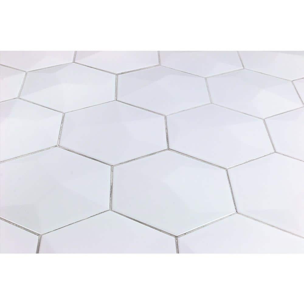 David Collection Polished White Ceramic Hexagon Wall Tile
