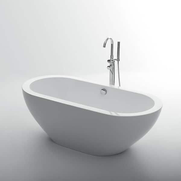 Lina 60 in. Acrylic Flatbottom Freestanding Bathtub in White