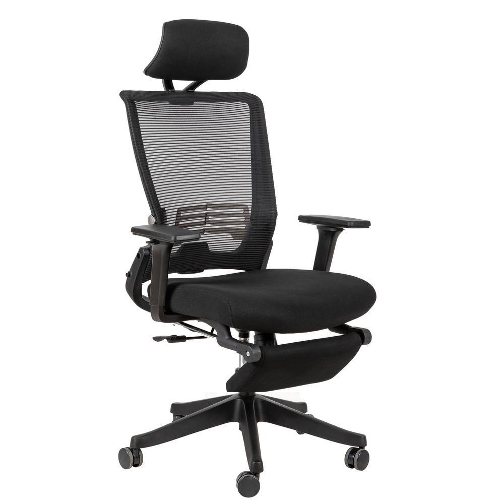 Foldable Ergonomic Office Chair with Footrest, High Back Computer Chair  with 2D Headrest, Mesh Back, Sponge Seat, Adjustable Lumbar Support, 2D