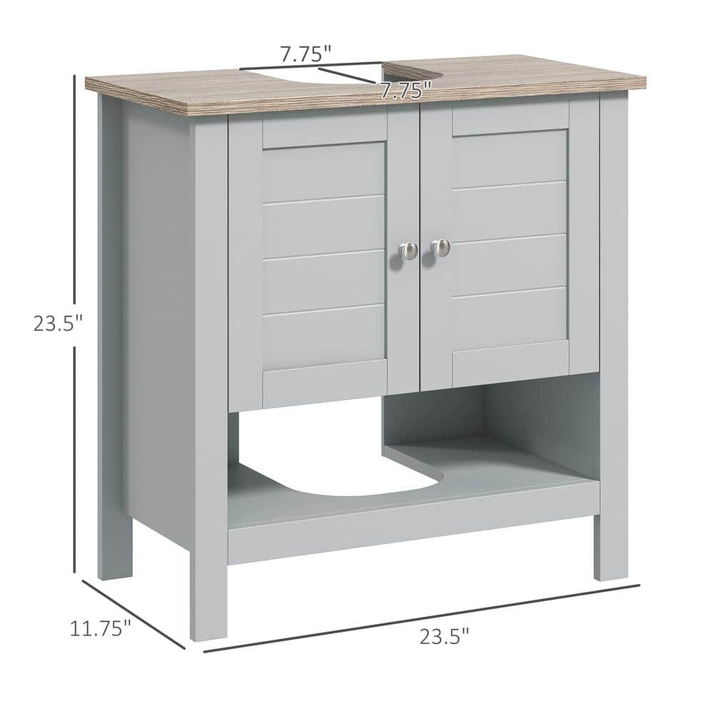 Gray MDF Pedestal Sink Cabinet with Adjustable Shelf