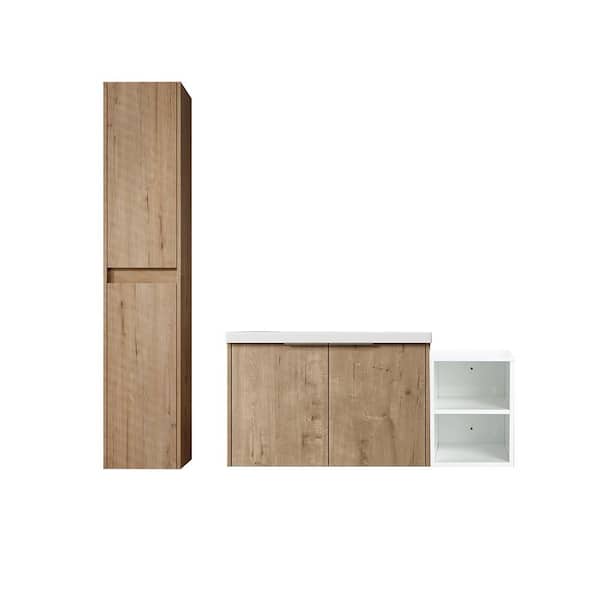 Combined 41.5 in. W X 18.1 in. D x 19.3 in. H Floating Bath Vanity in Imitative Oak with White Resin Vanity Top