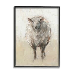 "Minimal Sheep Painting Beige Tan Farm Animal" by Ethan Harper Framed Animal Texturized Art Print 11 in. x 14 in.