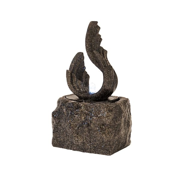 XBRAND 25 in. H Stone-look Sculptural Modern Freestanding Fiberglass Outdoor Garden Fountain w/ LED Light, Black