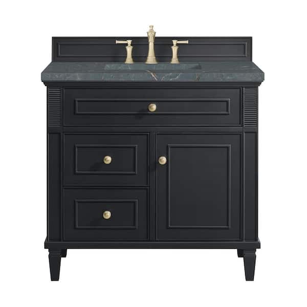 James Martin Vanities Lorelai 36.0 in. W. x 23.5 in. D x 34.06 in. H Single Bathroom Vanity in Black Onyx with Parisien Bleu Quartz Top