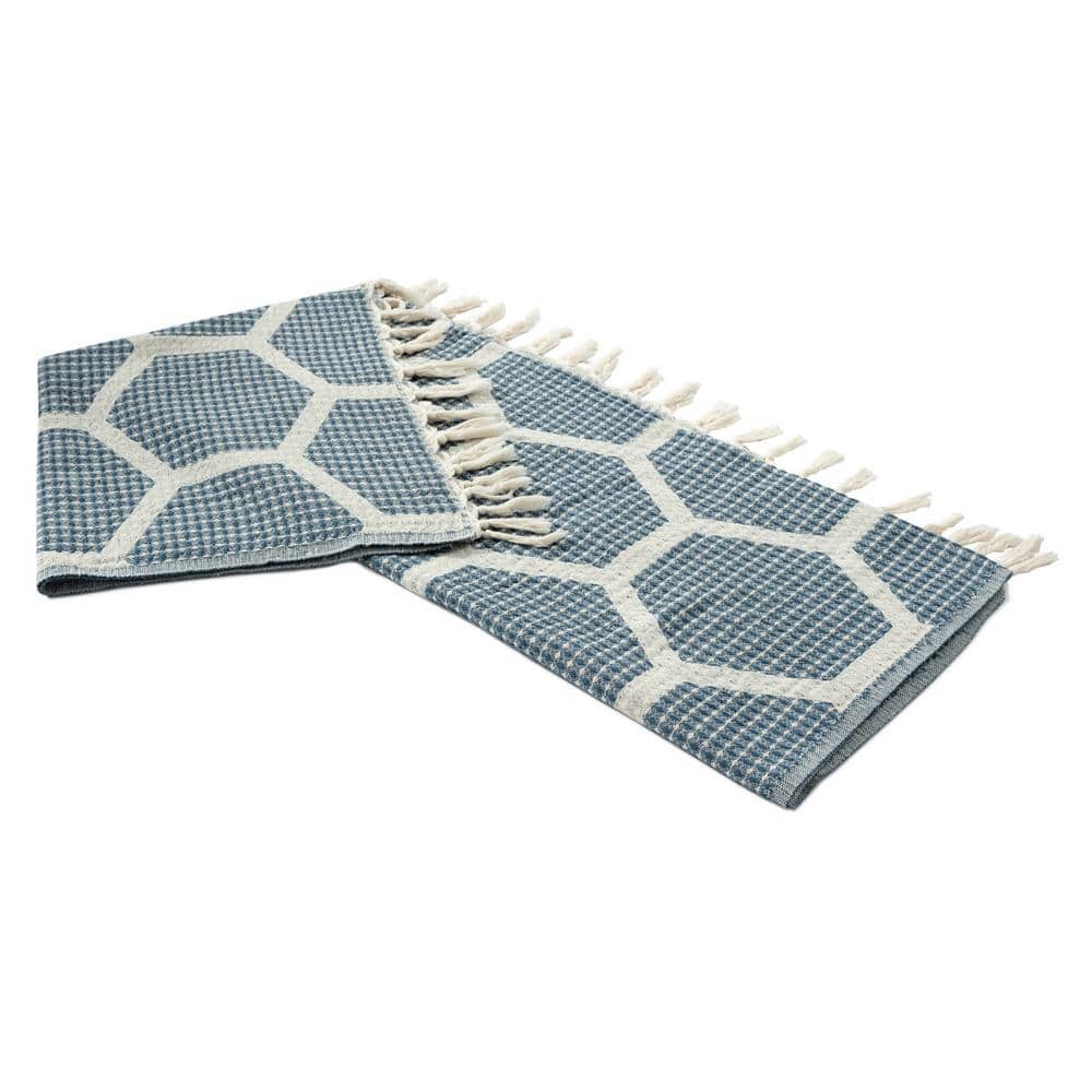 Blue and Cream Organic Cotton Reversible Throw Blanket