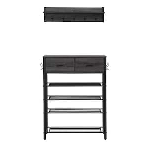 42 in. H 12-Pair Gray Shoe Rack with Drawers, Hooks and Hall Tree