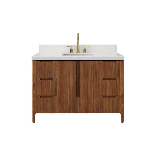 Water Creation Sequoia 48 In. W x 22 in. D x 34.4 in. H Single Sink Bath Vanity in Mango Wood With White Quartz Top With Gold Faucet
