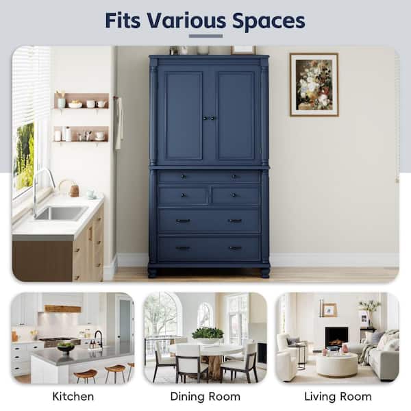 COWLOWN 43.3 in. W x 20 in. D x 77.3 in. H Blue Linen Cabinet with