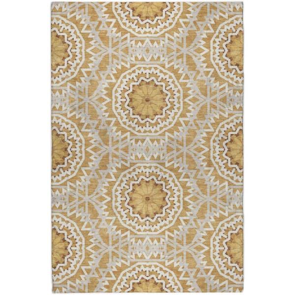 Dream Shag Premium Machine Washable Abstract ADS619 Gold 10 ft. x 14 ft. Area Rug