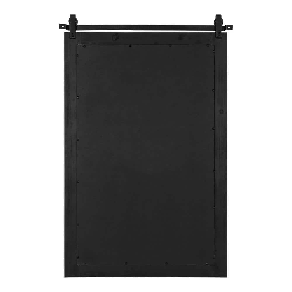Rustic Farmhouse 42.5" Black Wood Wall Mirror with Iron Bar