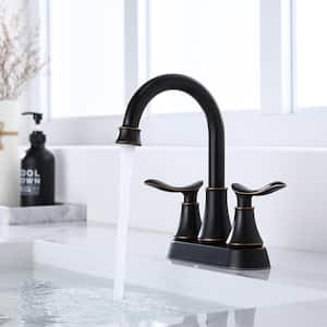 4 in. Centerset Double-Handle High Arc Bathroom Faucet with Pop-Up Drain and Supply Hoses in Oil Rubbed Bronze