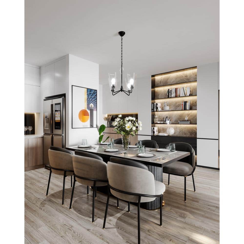 Salem Matte Black 4-Light Chandelier with Clear Crystal Details