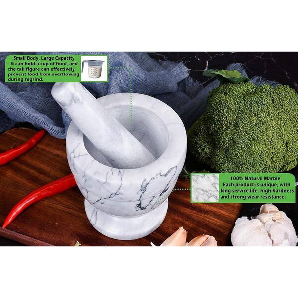 Mortier Et Pilon En Marbre Naturel Avec Accessoires - Set Complet Pour Épices, Pesto, Guacamole - Petit Format 4.33 Pouces